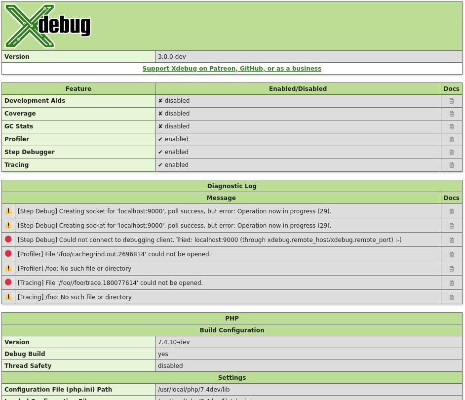 debug footprint php